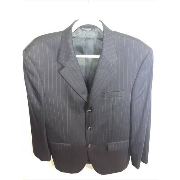 Chaps Suit Jacket Men’s Size 40R Black Pinstripe Three Button Wool Formal - Picture 1 of 13